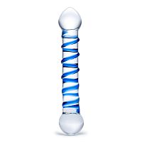 Прозрачный фаллос с голубой спиралью Spiral Dildo - 17 см.