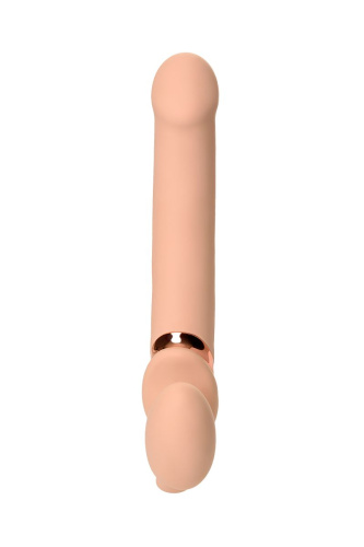 Телесный безремневой вибрострапон Vibrating Bendable Strap-On - size L фото 4