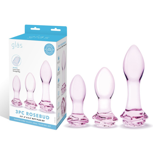 Набор из 3 стеклянных анальных пробок Rosebud Butt Plug Set фото 2