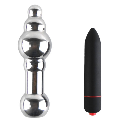 Серебристая анальная пробка IN T1 с вибрацией - 11,5 см. фото 2