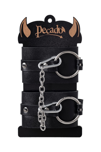 Черные оковы из толстой кожи с люверсами фото 7