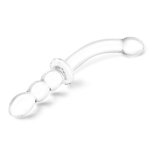 Изогнутый стеклянный фаллоимитатор 12’’ Girthy Ribbed G-Spot Glass Dildo With Handle Grip Double Ended - 30 см. фото 3