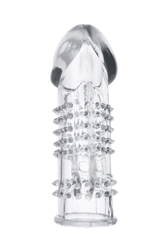 Прозрачная гелевая насадка с шипами и клиторальным отростком - 13 см. фото 5