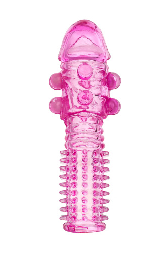 Гелевая розовая насадка с шариками и шипами - 14 см. фото 2