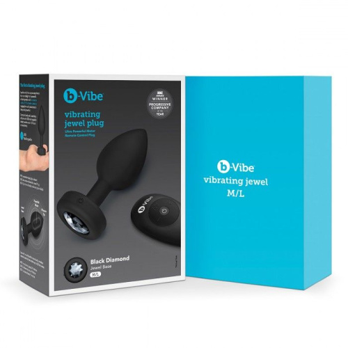 Черная анальная вибровтулка с кристаллом Vibrating Jewel Plug M/L - 10,5 см. фото 5