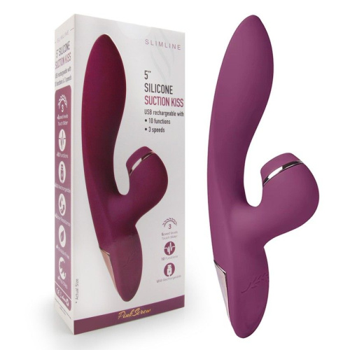 Сливовый вибратор-кролик с вакуумной стимуляцией 5’’ Silicone Suction Kiss - 20,3 см. фото 2