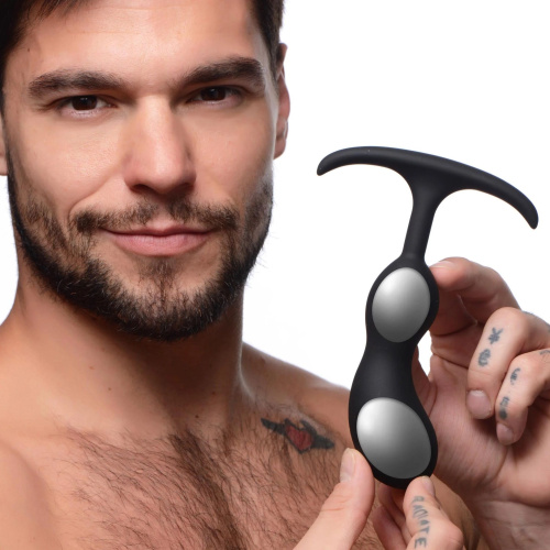 Черный массажер простаты с утяжелителями Premium Silicone Weighted Prostate Plug Medium - 16,3 см. фото 3
