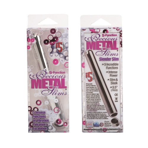 Серебристый тонкий вибромассажёр 5-FUNCTION PRECIOUS METAL SLIMS SILVER - 14 см. фото 2 Серебристый тонкий вибромассажёр 5-FUNCTION PRECIOUS METAL SLIMS SILVER - 14 см. фото 2