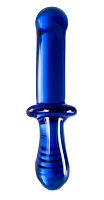 Синий двусторонний стеклянный фаллоимитатор Double Crystal - 19,5 см.