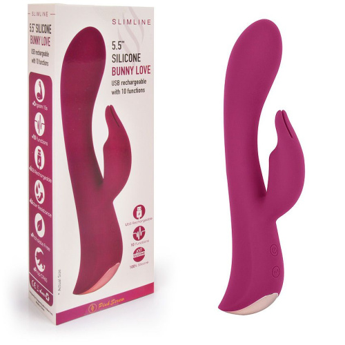 Бордовый вибромассажер-кролик 5  Silicone Bunny Love - 19,1 см. фото 2