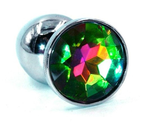 Серебристая малая анальная пробка с радужным кристаллом - 7 см. Серебристая малая анальная пробка с радужным кристаллом - 7 см.