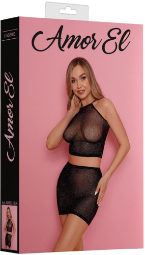 Сетчатый комплект из топа и юбки со стразами фото 5