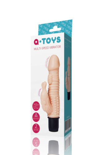 Телесный вибратор с дополнительным рельефом и клиторальным отростком - 16 см. Телесный вибратор с дополнительным рельефом и клиторальным отростком - 16 см.