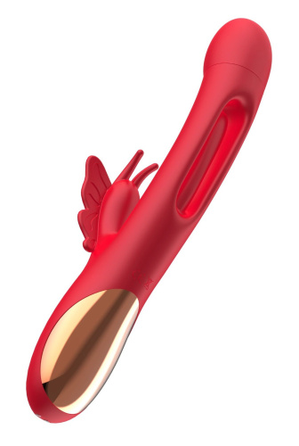 Красный вибратор-кролик с функцией фингеринга - 25,5 см. Красный вибратор-кролик с функцией фингеринга - 25,5 см.