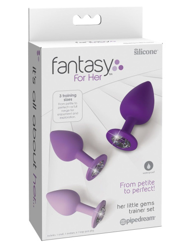 Набор из 3 фиолетовых анальных пробок со стразами Little Gems Trainer Set фото 4