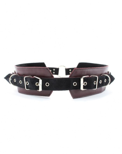 Бордовый пояс с колечками для крепления наручников Maroon Leather Belt фото 2
