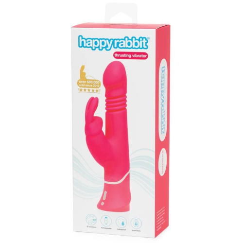 Розовый вибратор Thrusting Realistic Rechargeable Rabbit Vibrator с имитацией толчков - 22,8 см. фото 2