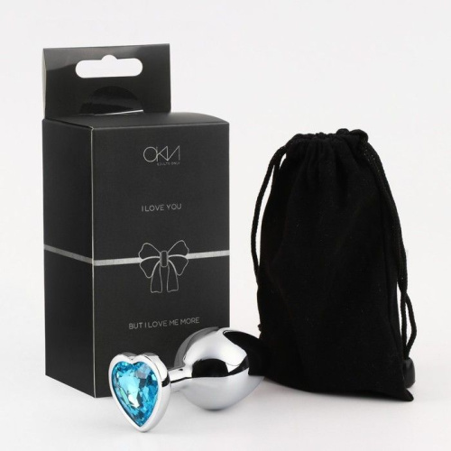 Серебристая анальная пробка с голубым кристаллом - 8 см. фото 4