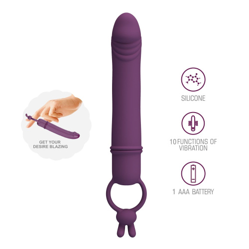 Сливовый вибратор с кольцом Cora - 15,5 см. фото 2