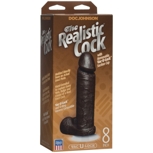 Коричневый фаллоимитатор The Realistic Cock 8” with Removable Vac-U-Lock Suction Cup - 20,57 см. фото 2