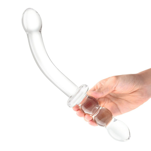Изогнутый стеклянный фаллоимитатор 12’’ Girthy Ribbed G-Spot Glass Dildo With Handle Grip Double Ended - 30 см. фото 4