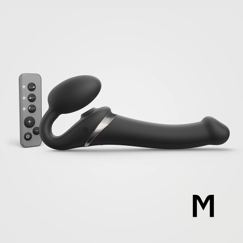 Черный безремневой страпон Multi Orgasm Size M с клиторальной стимуляцией фото 3