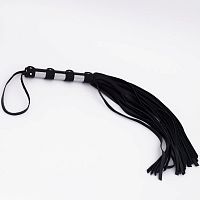 Черный кожаный флоггер со стальной ручкой - 45 см.