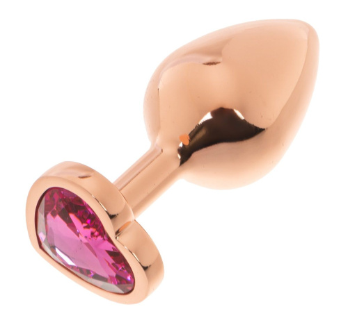 Золотистая анальная пробка OYO с ярко-розовым кристаллом-сердцем - 7,3 см. фото 2