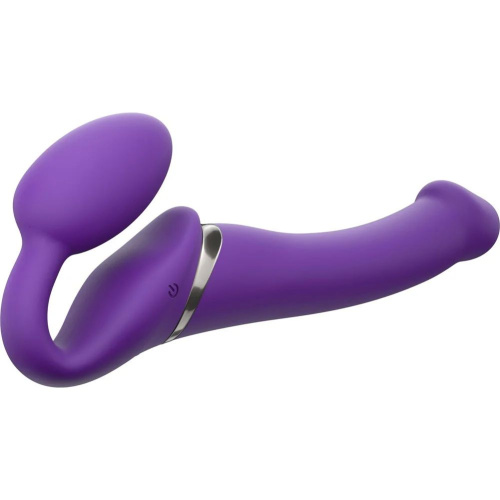 Фиолетовый безремневой вибрострапон Silicone Bendable Strap-On - size M фото 2