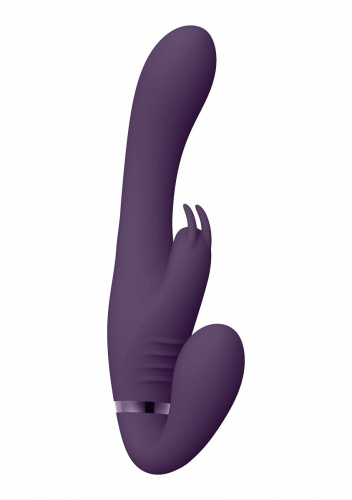 Фиолетовый безремневой вибрострапон Suki со стимулятором клитора - 22 см. фото 2