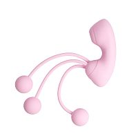Розовый вакуумный стимулятор клитора с вагинальными виброшариками