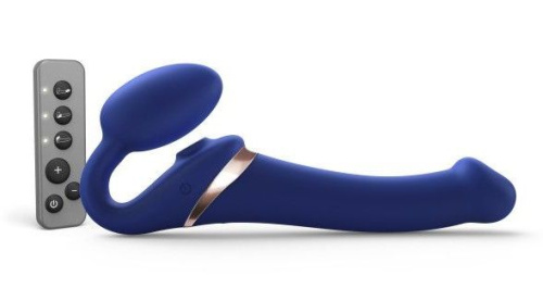 Синий безремневой страпон Multi Orgasm Size M с клиторальной стимуляцией фото 2