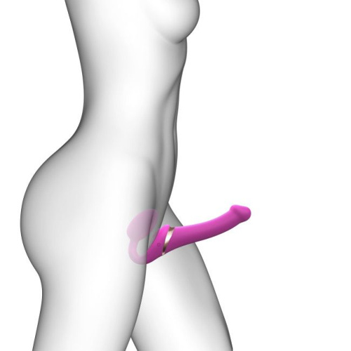 Ярко-розовый безремневой страпон Multi Orgasm Size S с клиторальной стимуляцией фото 6