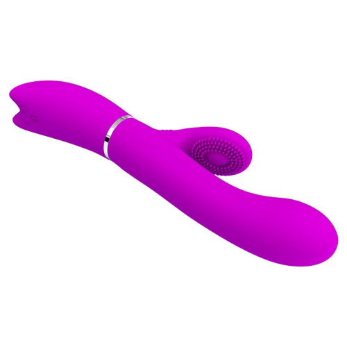 Лиловый вибратор-кролик с подвижной клиторальной щеточкой Clitoris Vibrator - 20,8 см. фото 3