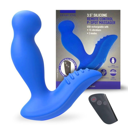 Синий вибромассажер простаты 3,5’’ Remote Control P-spot Massager - 12,5 см. фото 2