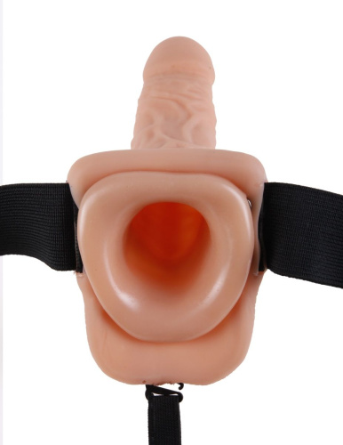 Телесный полый страпон Hollow Strap-On with Balls - 18,9 см. фото 4