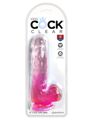 Розовый фаллоимитатор с мошонкой на присоске 6’’ Cock with Balls - 17,8 см. фото 2