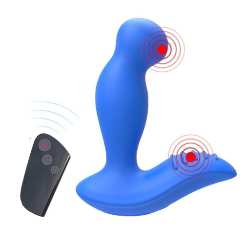 Синий вибромассажер простаты 3,5’’ Remote Control P-spot Massager - 12,5 см. фото 4