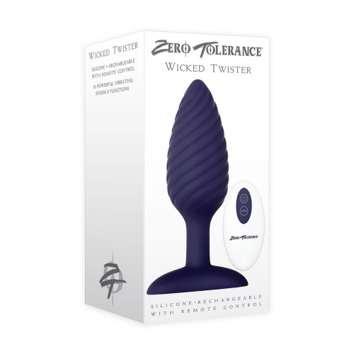 Синяя анальная пробка с вибрацией и пультом ДУ Wicked Twister - 12 см. фото 6