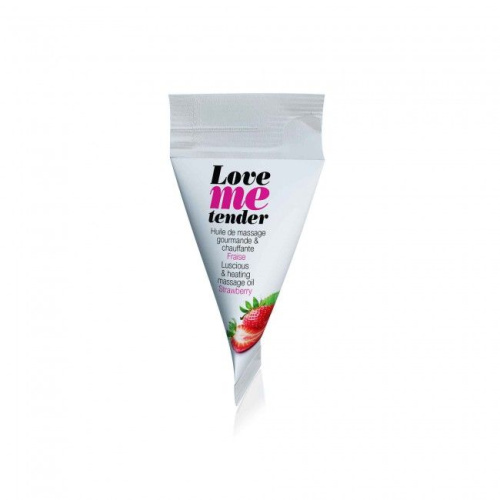 Съедобное согревающее массажное масло Love Me Tender Strawberry с ароматом клубники - 10 мл. фото 2