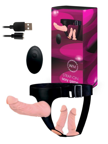 Женский страпон с 3 насадками и вибрацией фото 3