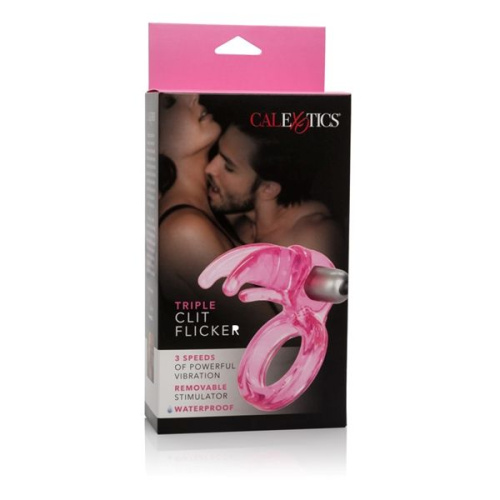 Розовое виброкольцо Triple Clit Flicker фото 3
