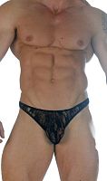 Черные мужские кружевные трусы-тонги