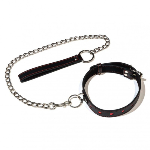 Ошейник с сердечками на металлическом поводке с ручкой фото 3