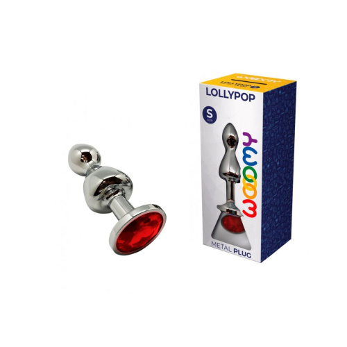 Серебристая анальная втулка Wooomy Lollypop Size S с красным кристаллом фото 5