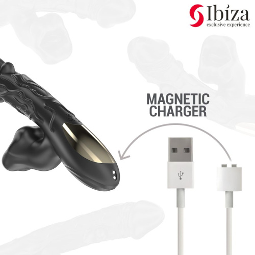 Черный вибратор с режимами колебаний и посасывания - 23,5 см. фото 4