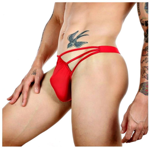Красные сексуальные трусы-стринги на тонких бретелях фото 3