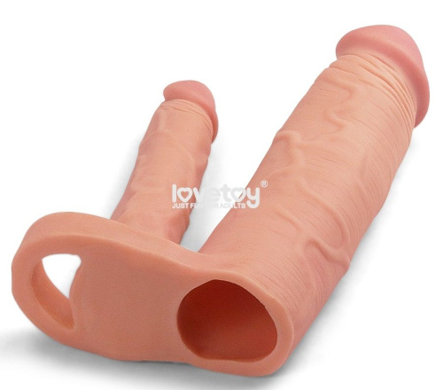 Телесная насадка для двойного проникновения Add 2 Pleasure X Tender Double Penis Sleeve - 20 см. фото 3