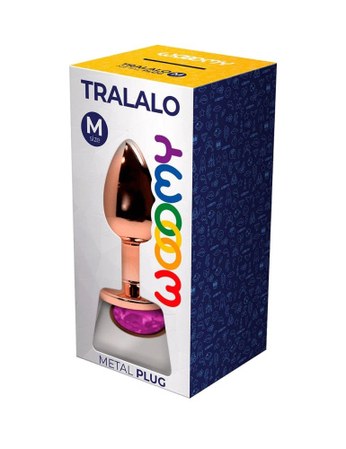 Золотистая анальная втулка Wooomy Tralalo M с розовым кристаллом - 8 см. фото 2