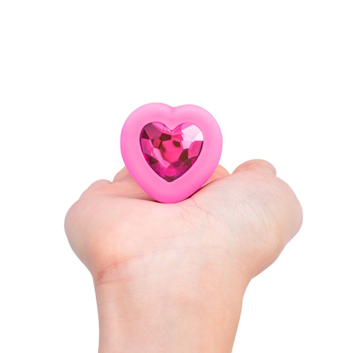Розовый анальный плаг с кристаллом-сердцем Vibrating Heart Shape Jewel Plug S-M фото 5